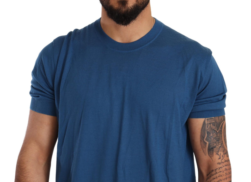 Blue Cashmere Crewneck Pullover T-shirt