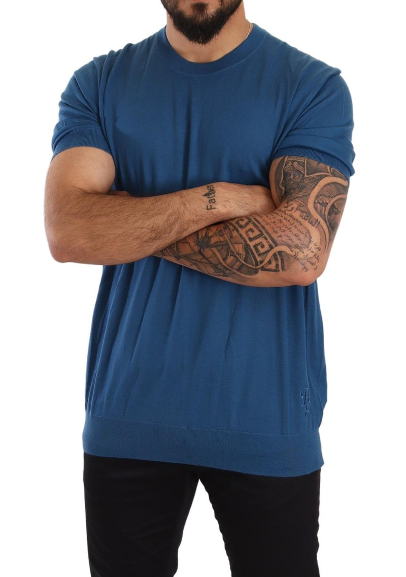 Blue Cashmere Crewneck Pullover T-shirt