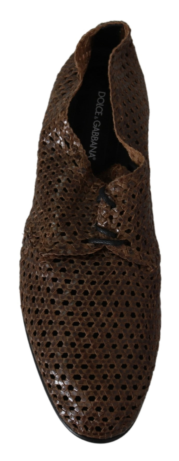 Brown Leather Hand-woven Derby Shoes