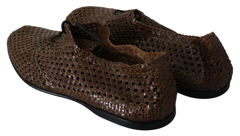 Brown Leather Hand-woven Derby Shoes