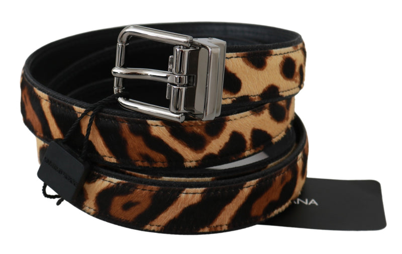 Brown Patterned Silver Buckle Leather Belt