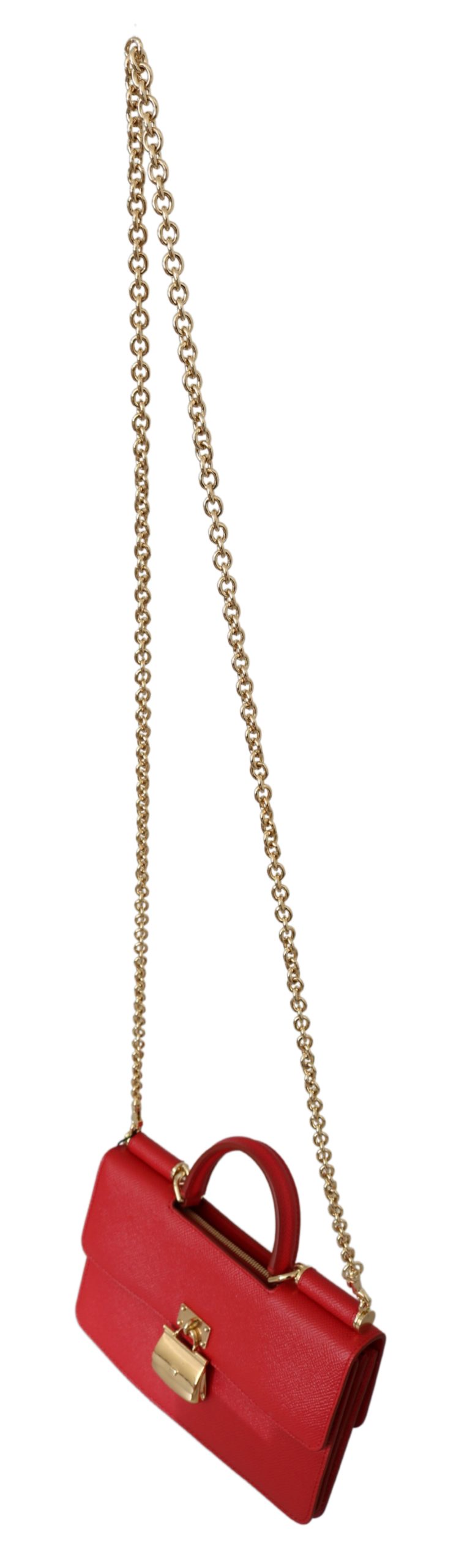 Red Gold Padlock Sling Phone Clutch Leather Sicily  Bag