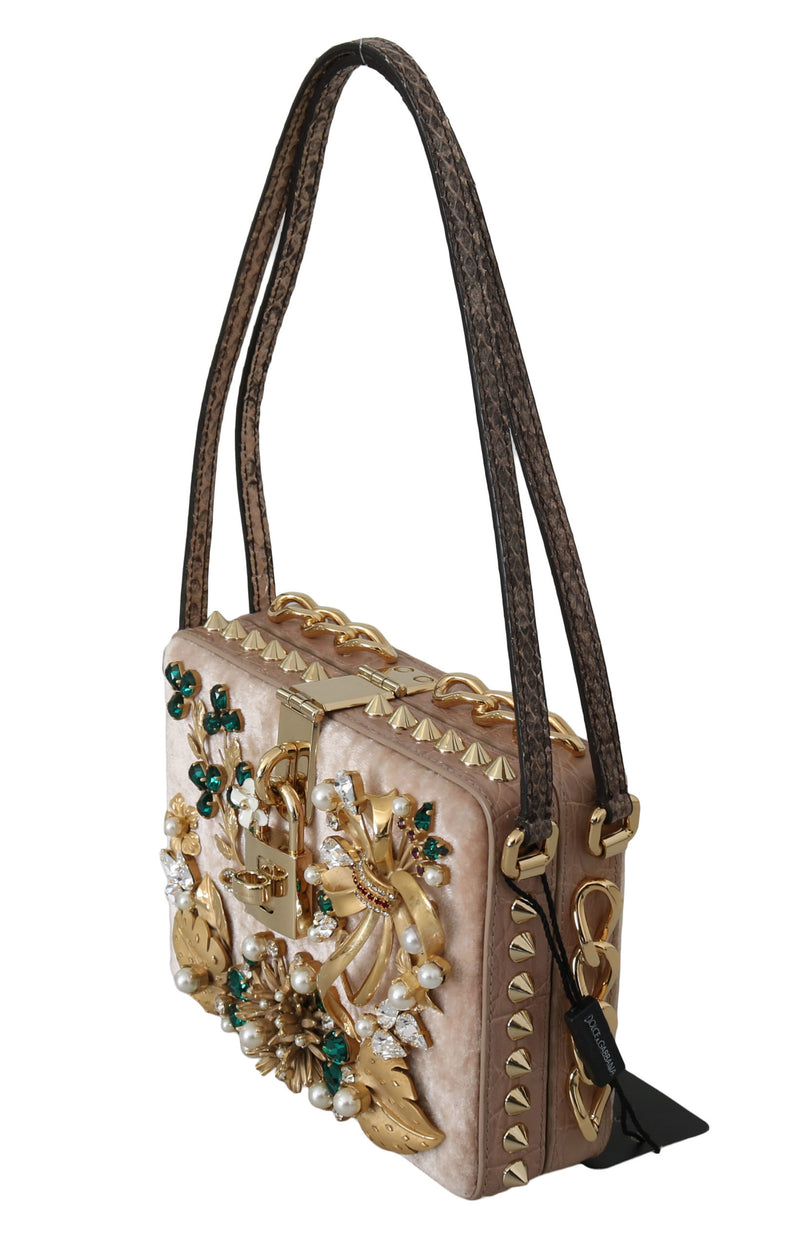 Pink Velvet Leather Gold Crystal Clutch Box Purse