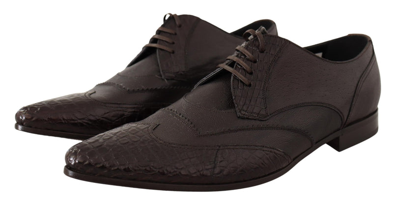 Brown Exotic Leather Derby Dress Shoes