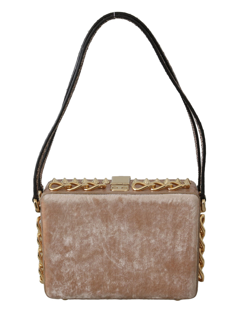 Pink Velvet Leather Gold Crystal Clutch Box Purse