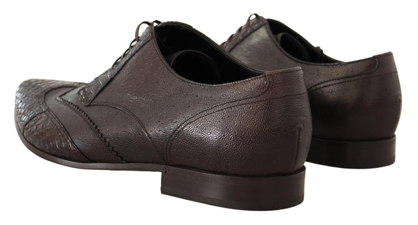 Brown Exotic Leather Derby Dress Shoes