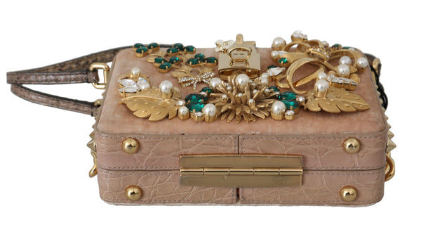 Pink Velvet Leather Gold Crystal Clutch Box Purse