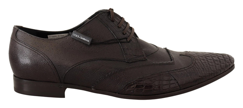 Brown Exotic Leather Derby Dress Shoes