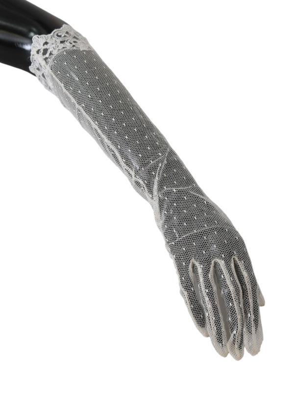 White Lace Elbow Length Mitten Cotton Gloves
