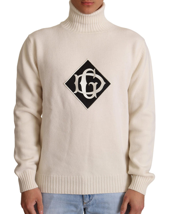 White Wool Turtleneck Pullover Sweater
