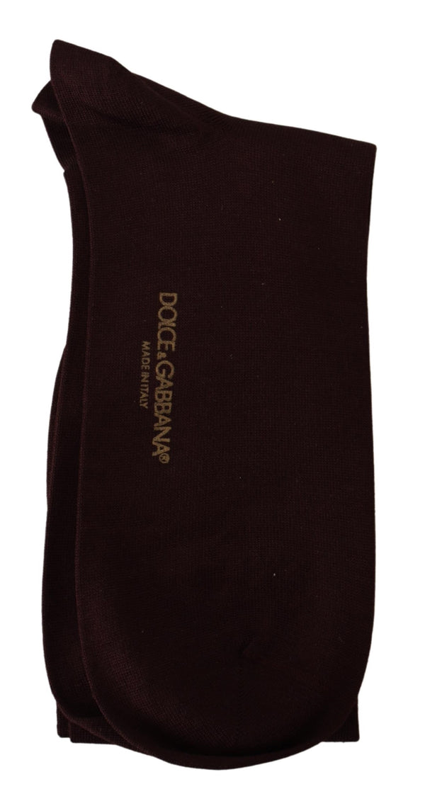 Maroon Solid Logo Silk Nylon Mid Claf Socks
