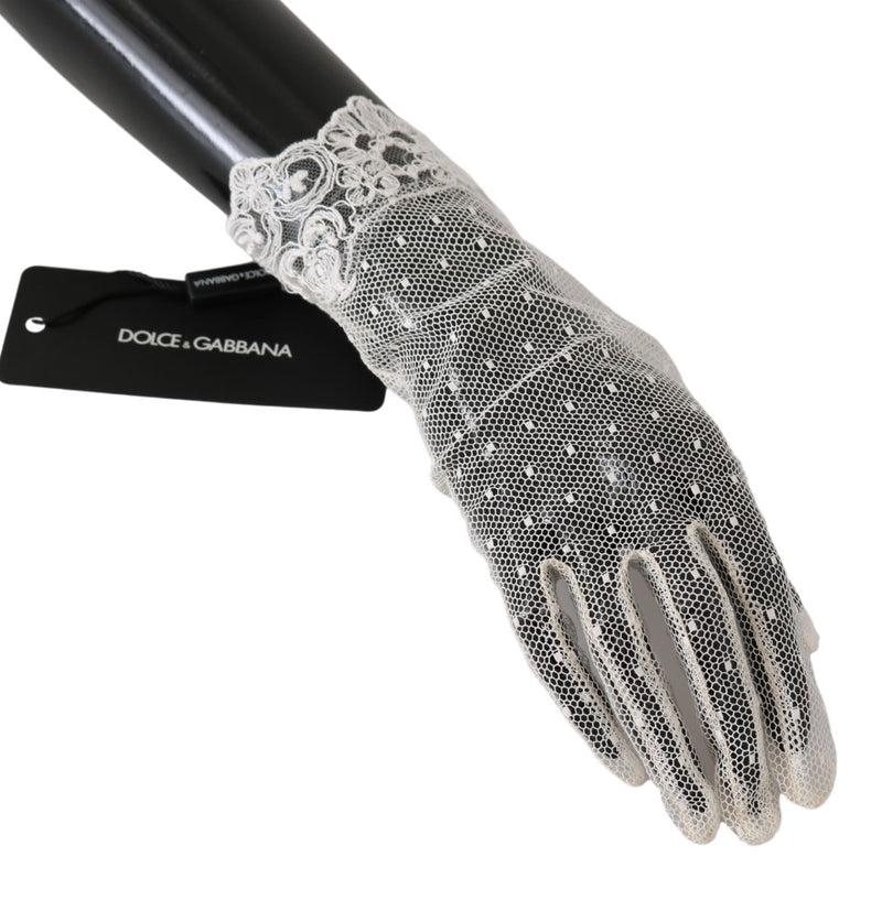 White Lace Wrist Length Mittens Cotton Gloves