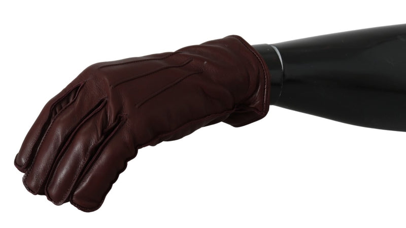 Maroon Wrist Length Mitten Leather Gloves