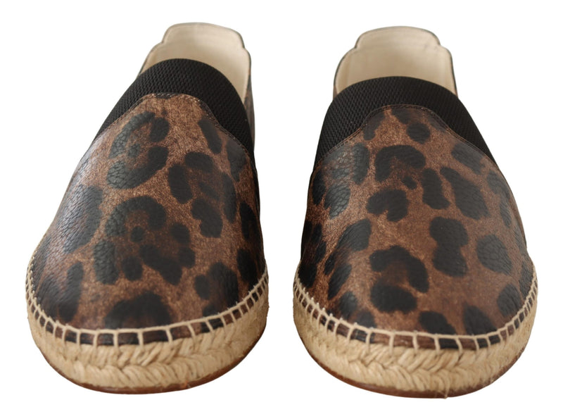 Brown Leopard Print Leather Espadrilles Shoes