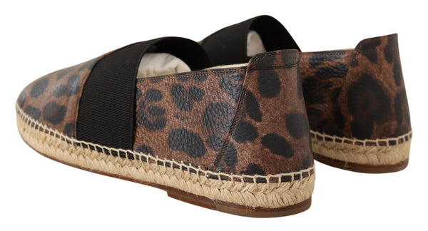 Brown Leopard Print Leather Espadrilles Shoes
