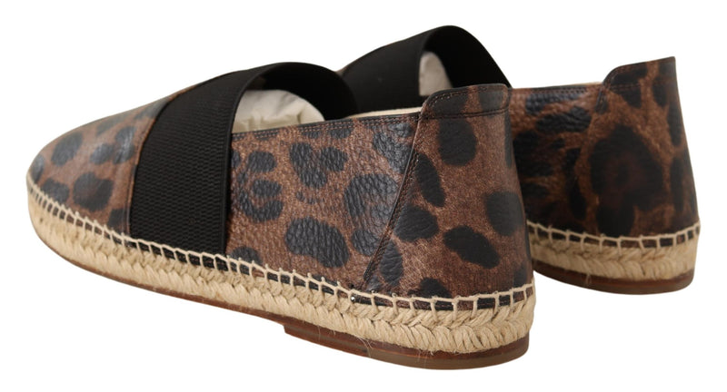 Brown Leopard Print Leather Espadrilles Shoes