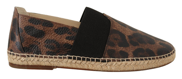 Brown Leopard Print Leather Espadrilles Shoes