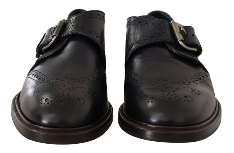 Blue Leather Wingtip Brogue Dress Shoes