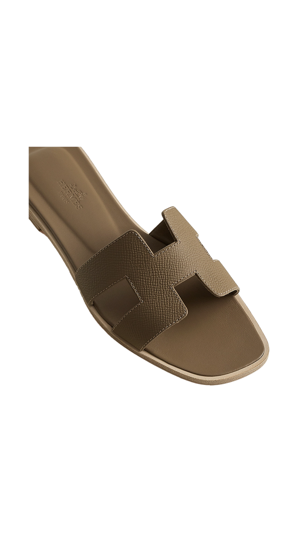 Hermes Oran Etoup Gray Leather sandals