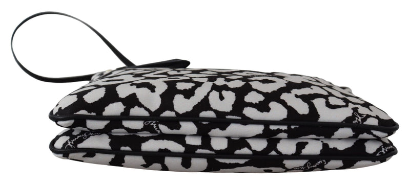 White & Black Nylon Candice Clutch Shoulder Bag