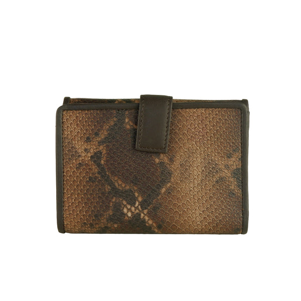 Brown Calf Leather Python Print Wallet