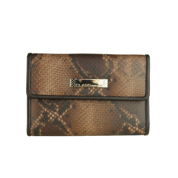 Brown Calf Leather Python Print Wallet