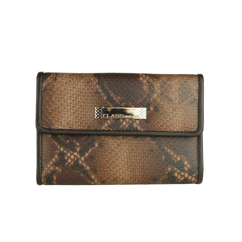 Brown Calf Leather Python Print Wallet