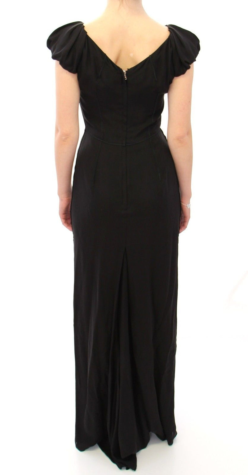 Black Silk Shortsleeve Gown Maxi IT Dress