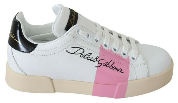 White Pink Leather Classic Sneakers Shoes