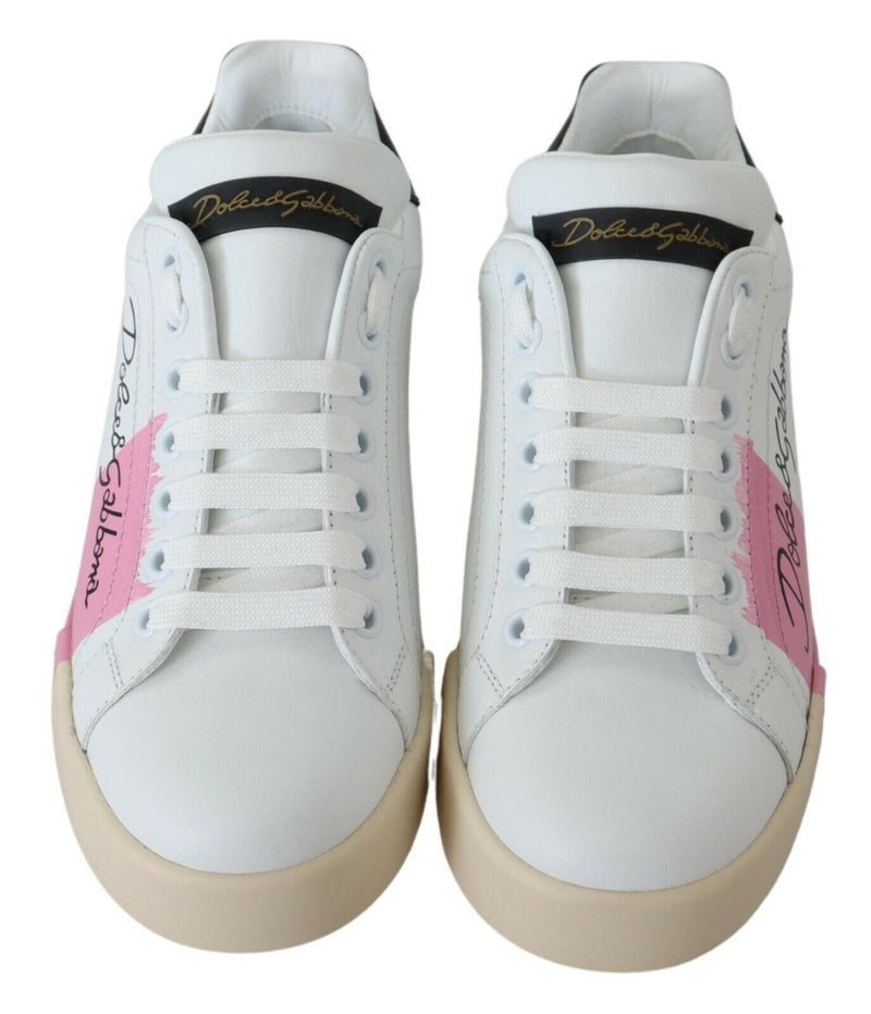 White Pink Leather Classic Sneakers Shoes