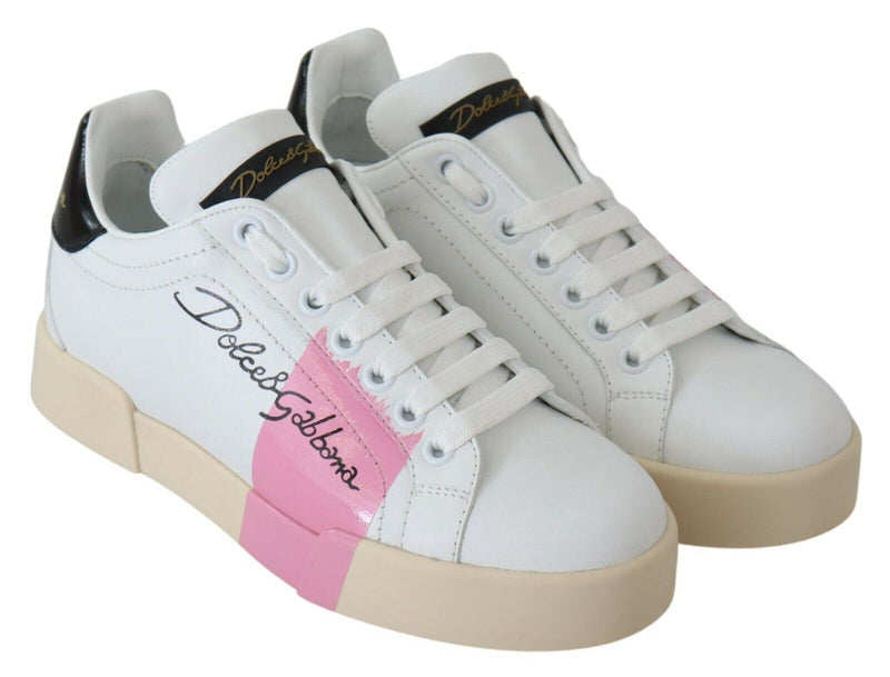 White Pink Leather Classic Sneakers Shoes