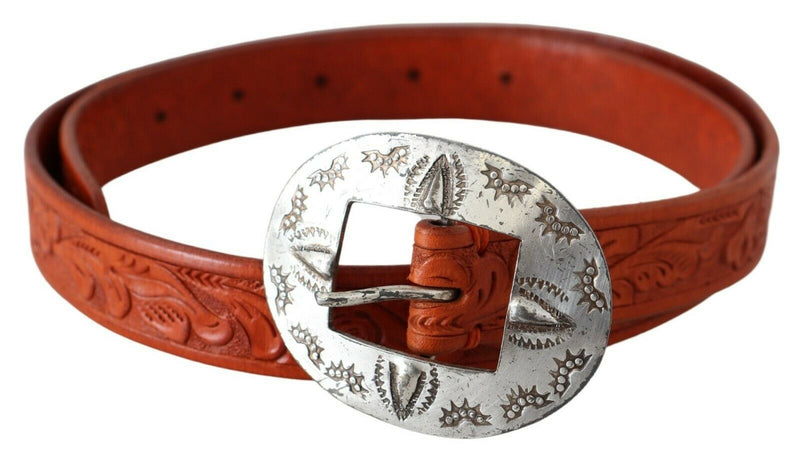 Brown Leather Vintage Cowboy Buckle Waist Women Belt
