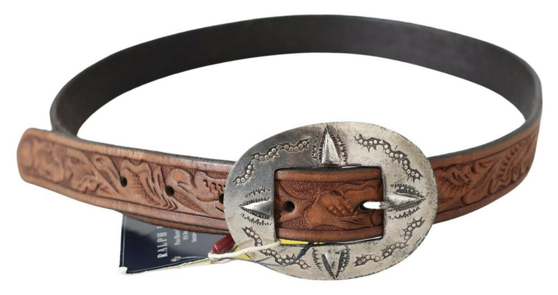 Brown Leather Vintage Western Buckle Waist Belt