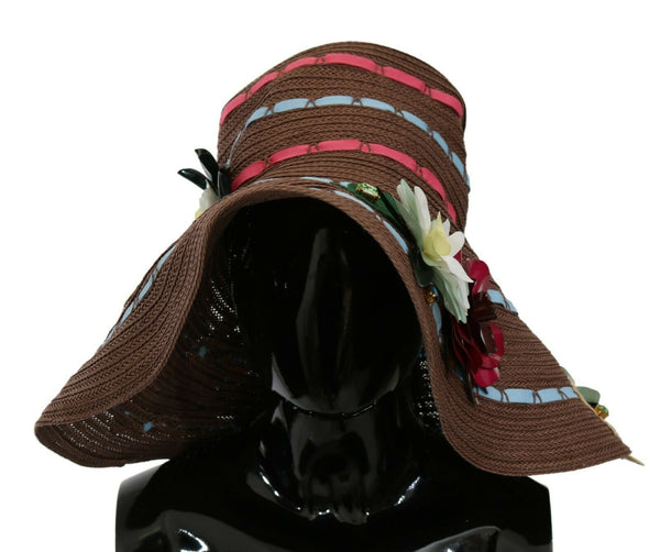 Brown Knitted Straw Floral Hat