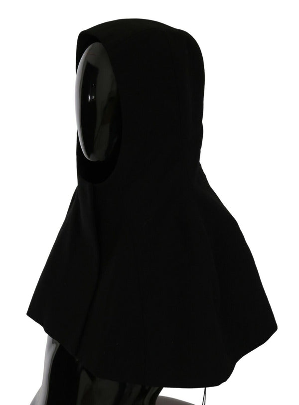 Black Wool Whole Head Hooded Scarf Hat