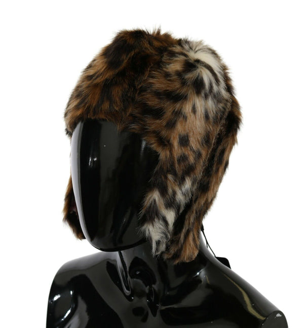 Brown Fur Leopard Print Russian Hat