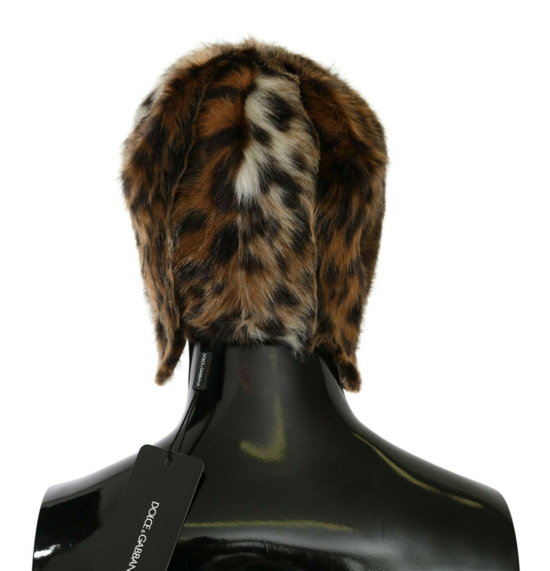 Brown Fur Leopard Print Russian Hat
