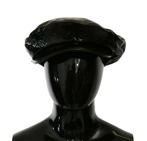 Black Shiny Leather Newsboy Cap Hat