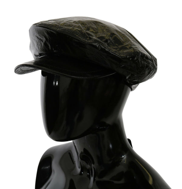 Black Shiny Leather Newsboy Cap Hat