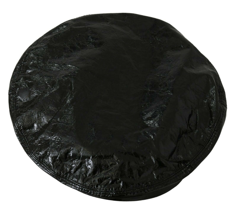 Black Shiny Leather Newsboy Cap Hat