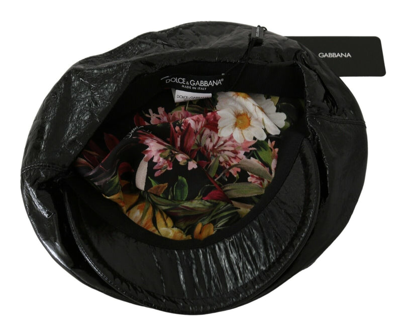 Black Shiny Leather Newsboy Cap Hat