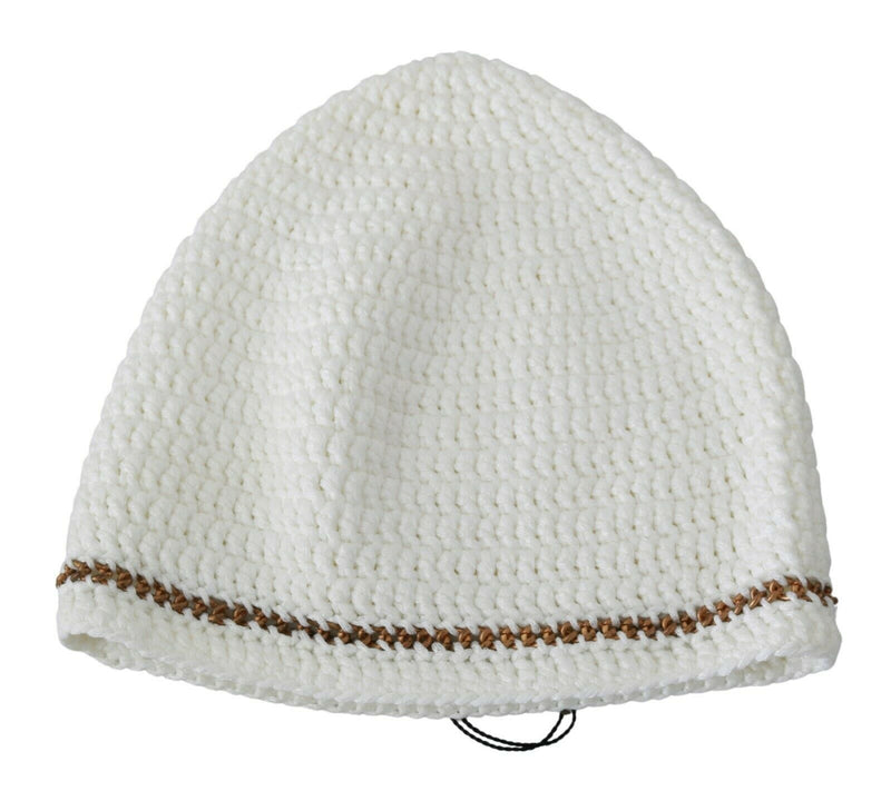 White Cotton Woven Chain Women Beanie