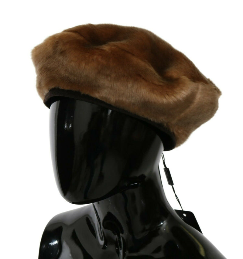 Brown Cashmere Fur Women Beret Hat