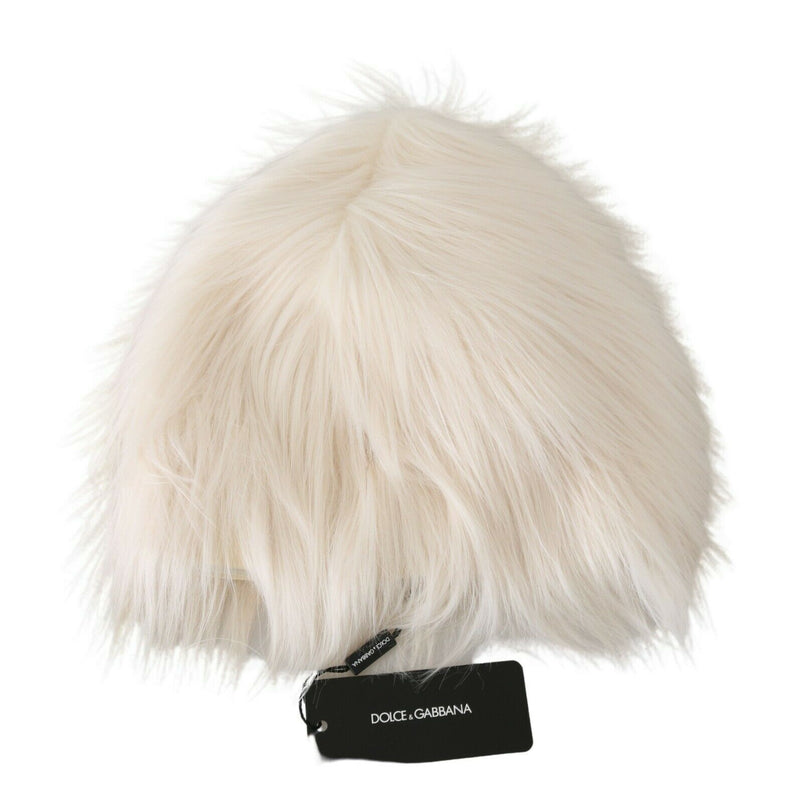 White Modacrylic Fur Beanie Long Hat