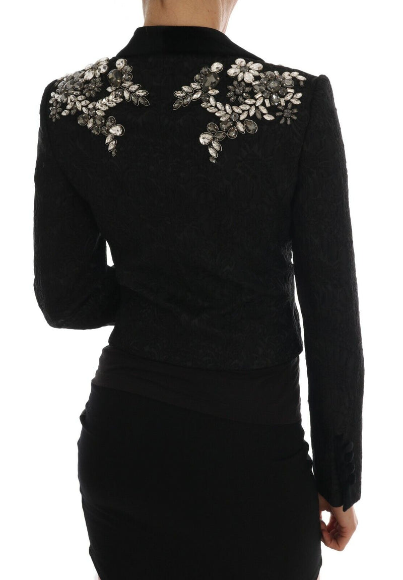 Black Crystal Embellished Jacket Blazer Brocade