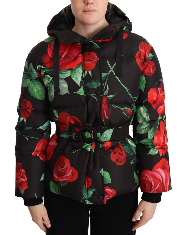 Black Roses Floral Parka Hooded Jacket
