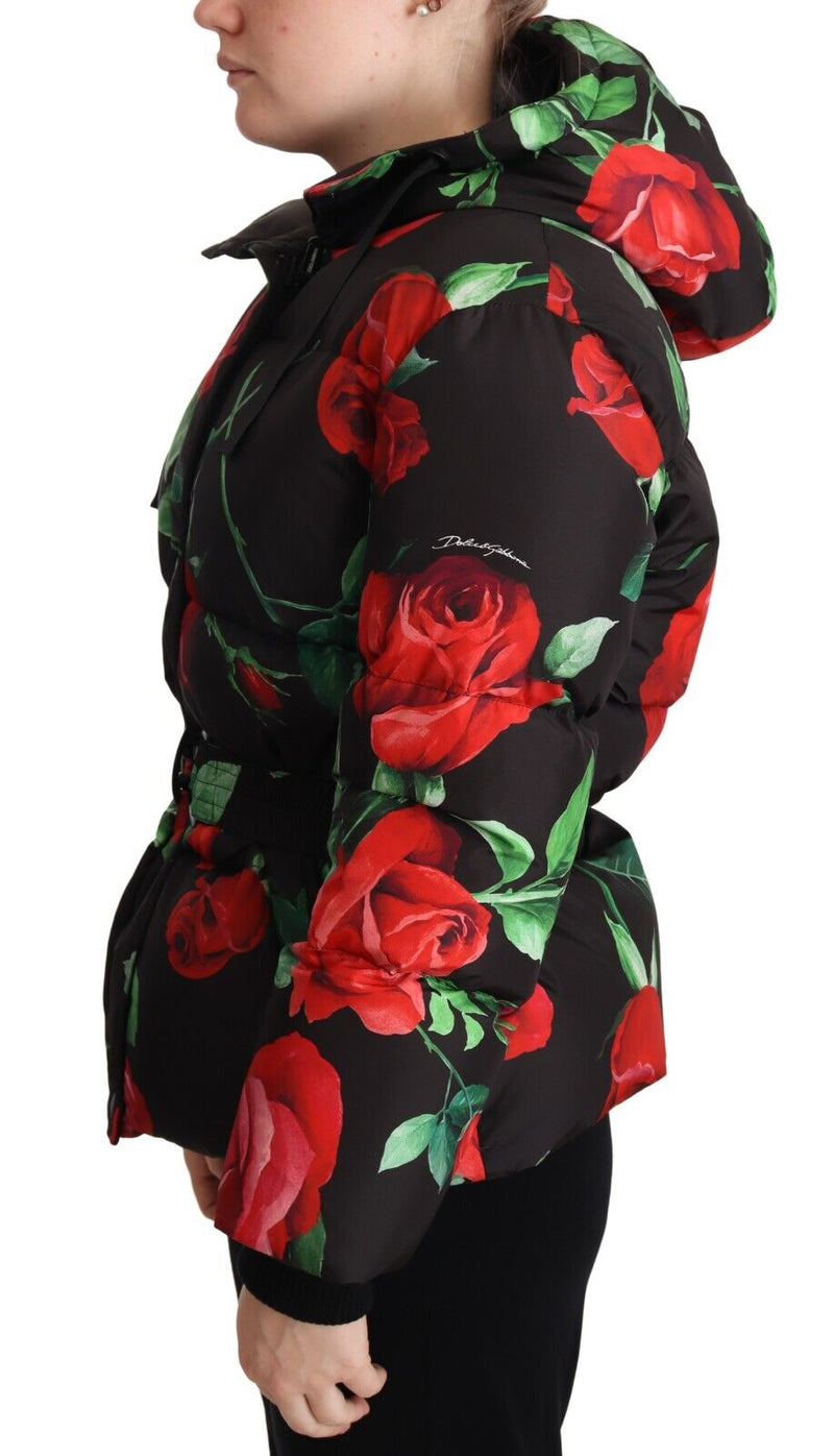 Black Roses Floral Parka Hooded Jacket