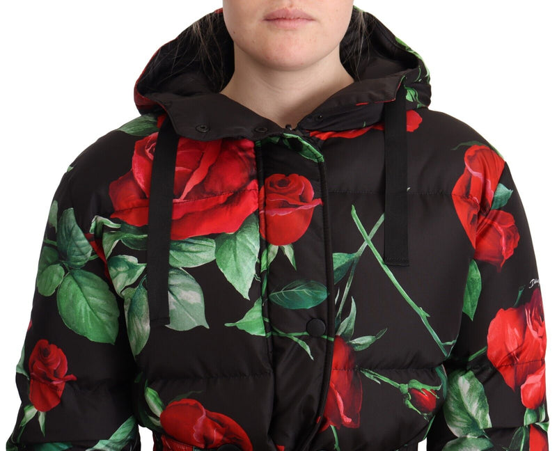 Black Roses Floral Parka Hooded Jacket