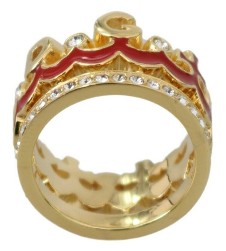 Red CROWN Crystal DG Gold Brass Ring