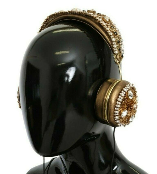 Gold Floral Crystal Headset Runway Leather FRIENDS Headphones